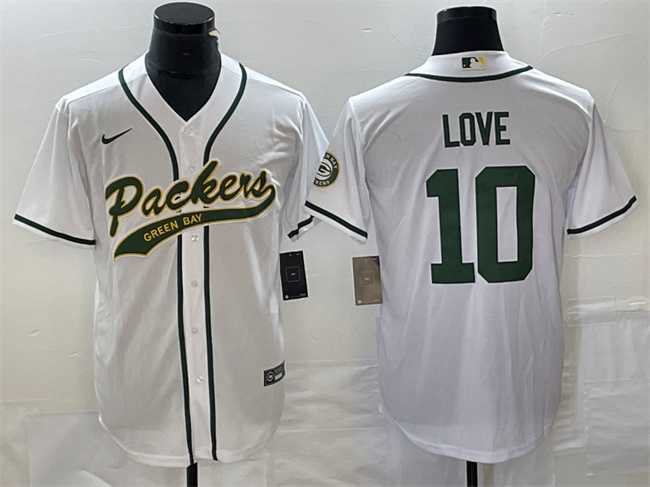 Mens Green Bay Packers #10 Jordan Love White Cool Base Stitched Baseball Jersey